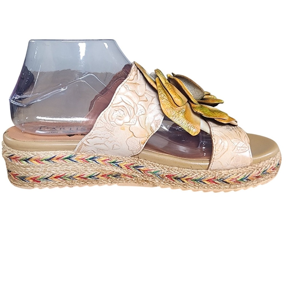 L'Artiste Spring Step Balharbor Beige Leather Floral Wedge Slide Sandals 10.5 US - Picture 8 of 9